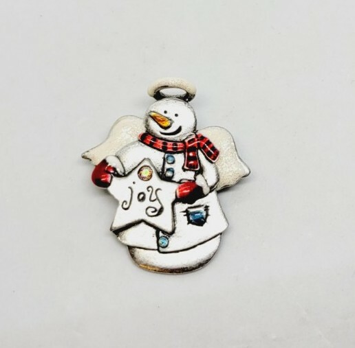AJMC Enamel FANCY Snowman BROOCH Silver tone Holiday Christmas GIFT 1.75"
