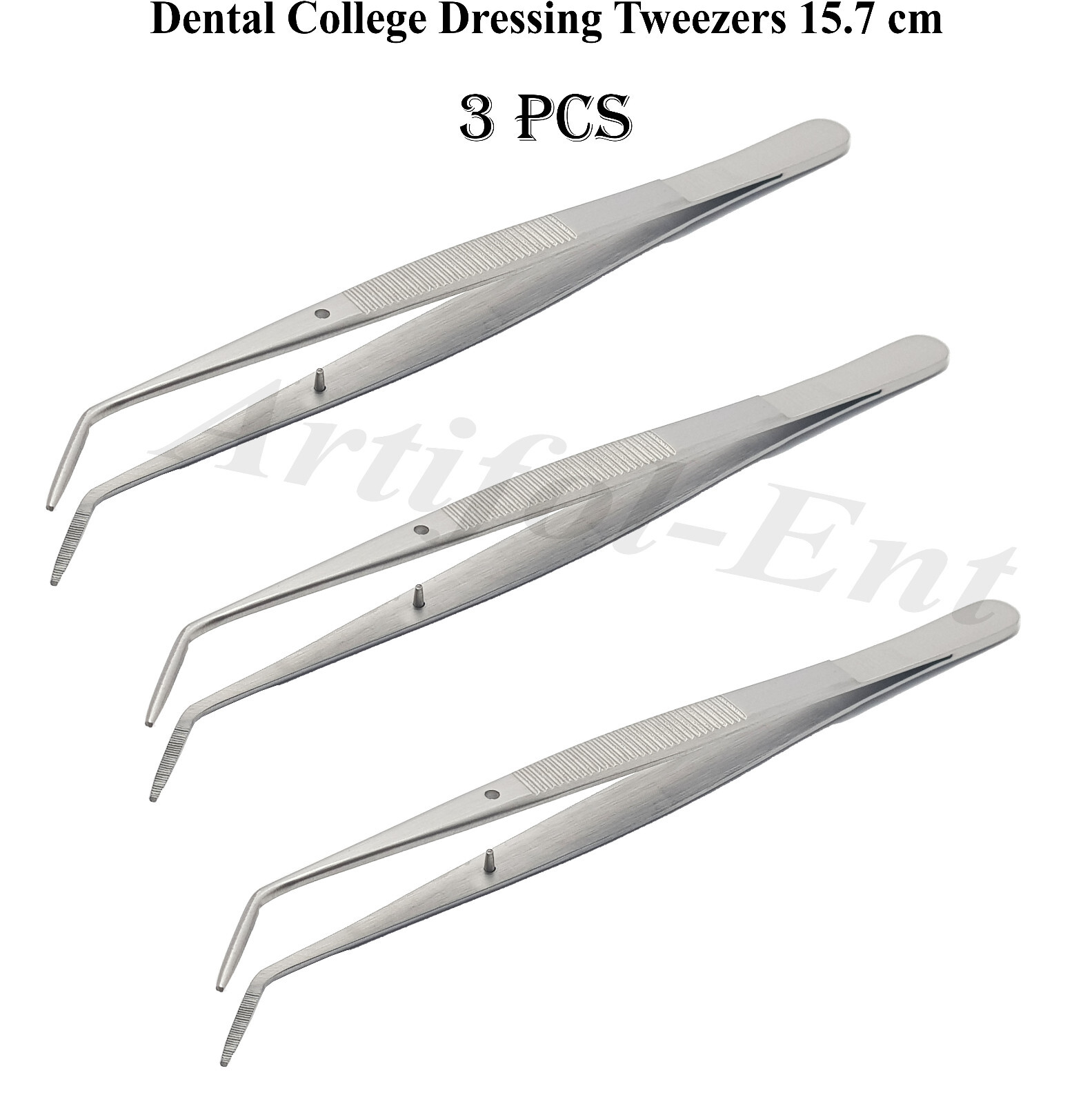 Dental College Tweezer Dressing Forceps Cotton Plier Serrated 15.7 cm 6" 3 Pcs