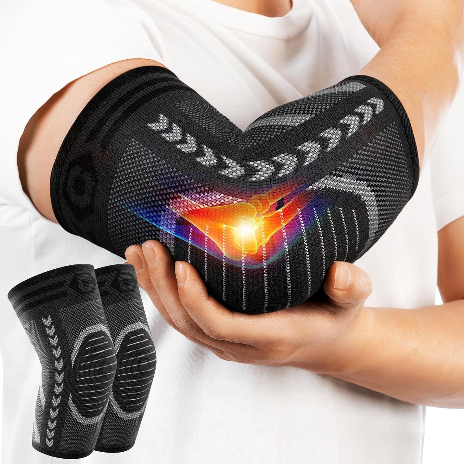 Elbow Brace 2 Pack Compression Sleeve for Workout, Fitness, and Weightlifting