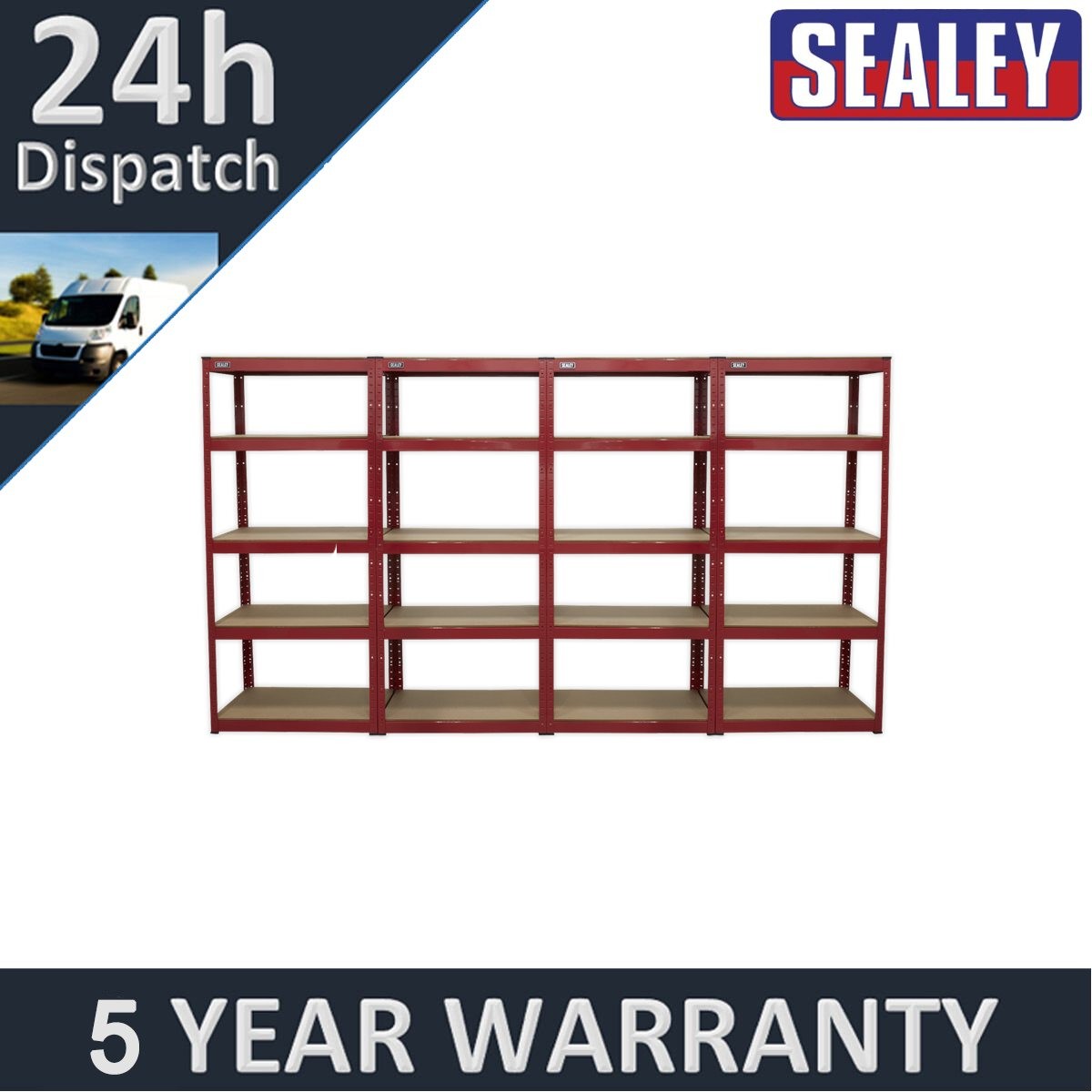 Sealey Racking Unit with 5 Shelves 150kg Capacity Per Level Set of 4 AP6150COMBO