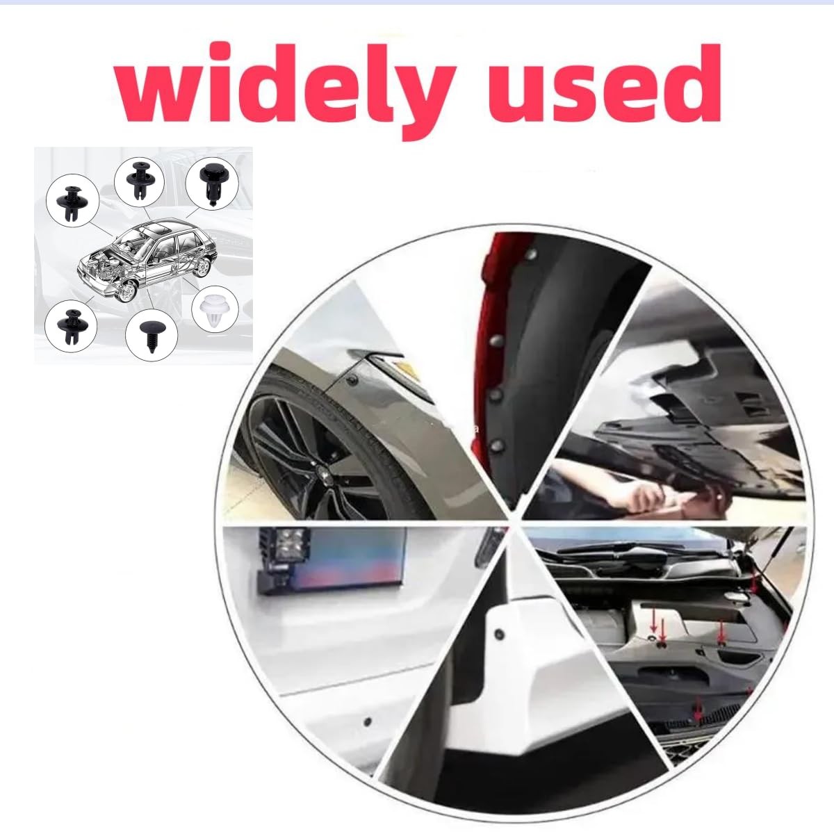 100 Pcs Bumper Clips Car Plastic Rivets Fasteners Push One Size, Black