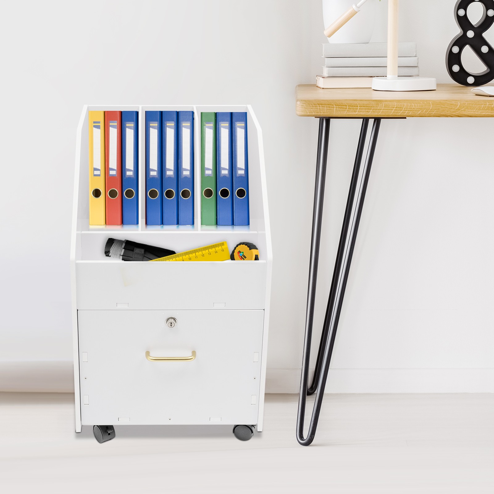 PVC Rolling File Cabinet White File Holder File Organizer with Wheels+Drawer USA