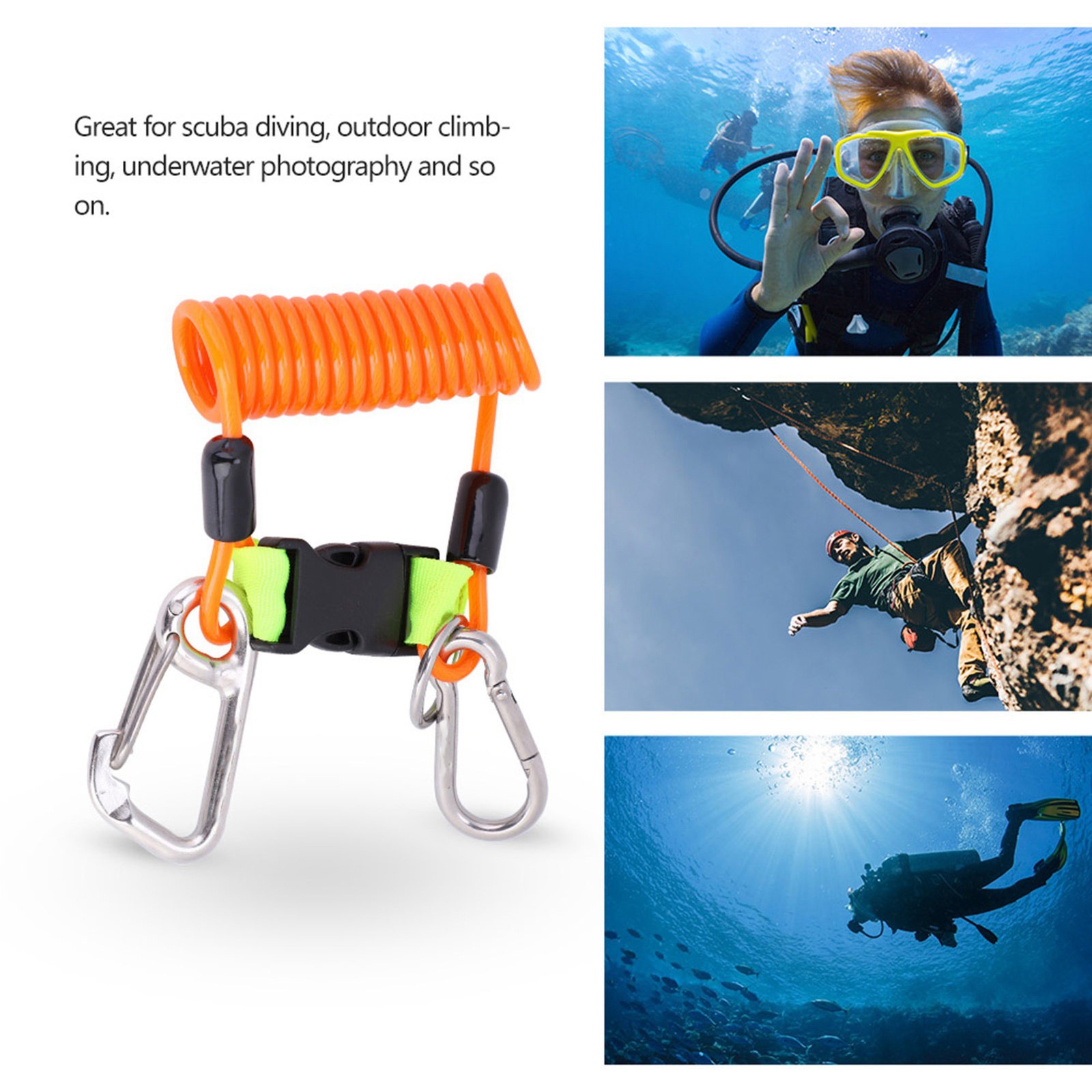 Keep Diving Anti Lost Spring Coil Lanyard Safety Emergency Tool With Quick