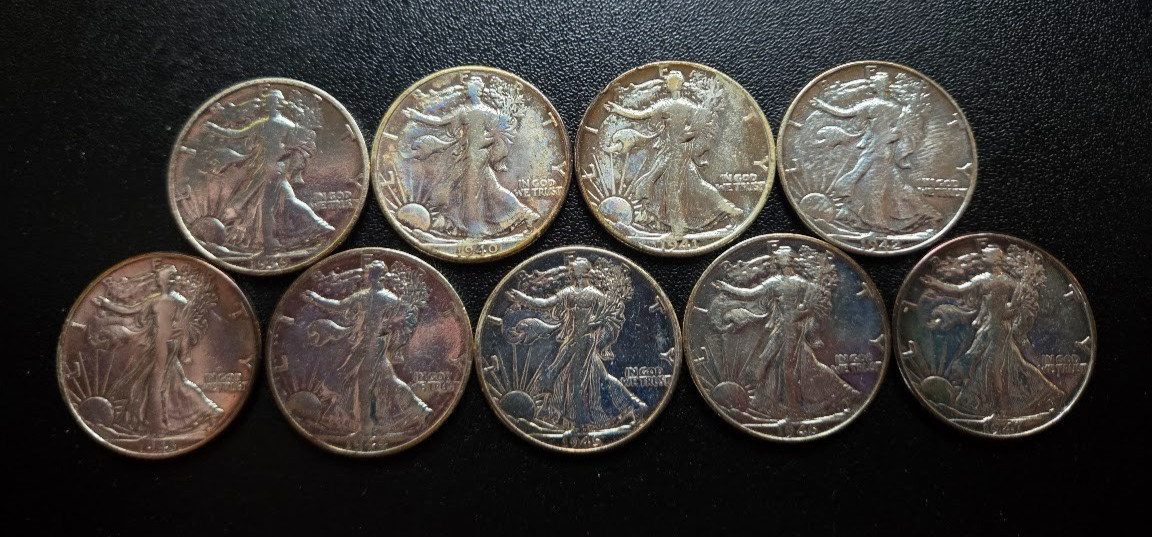 9 Different ($4.50 FV) 90% Silver Walking Liberty Half Dollars 1939-1947