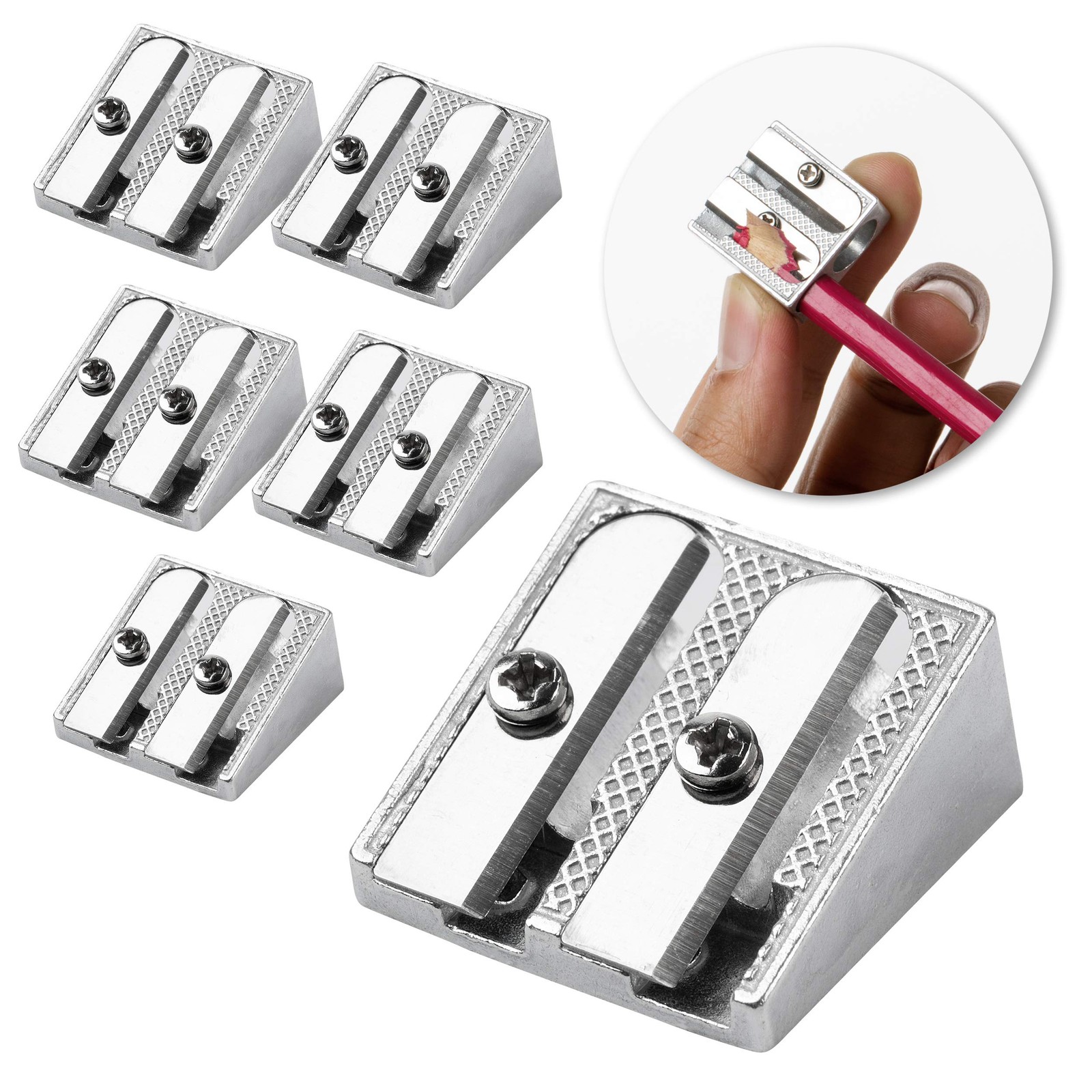 Mr. Pen- Handheld Metal Pencil Sharpener, 6 Pack, 2-Hole Dual 6 Steel