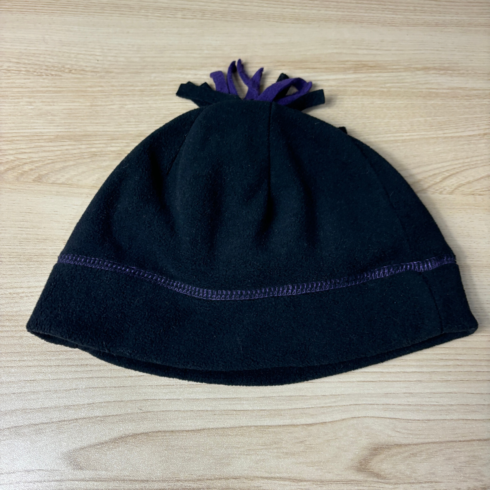 Kids Beanie Winter Hat Cap Black Purple Fleece Lightweight Pom Pom Youth