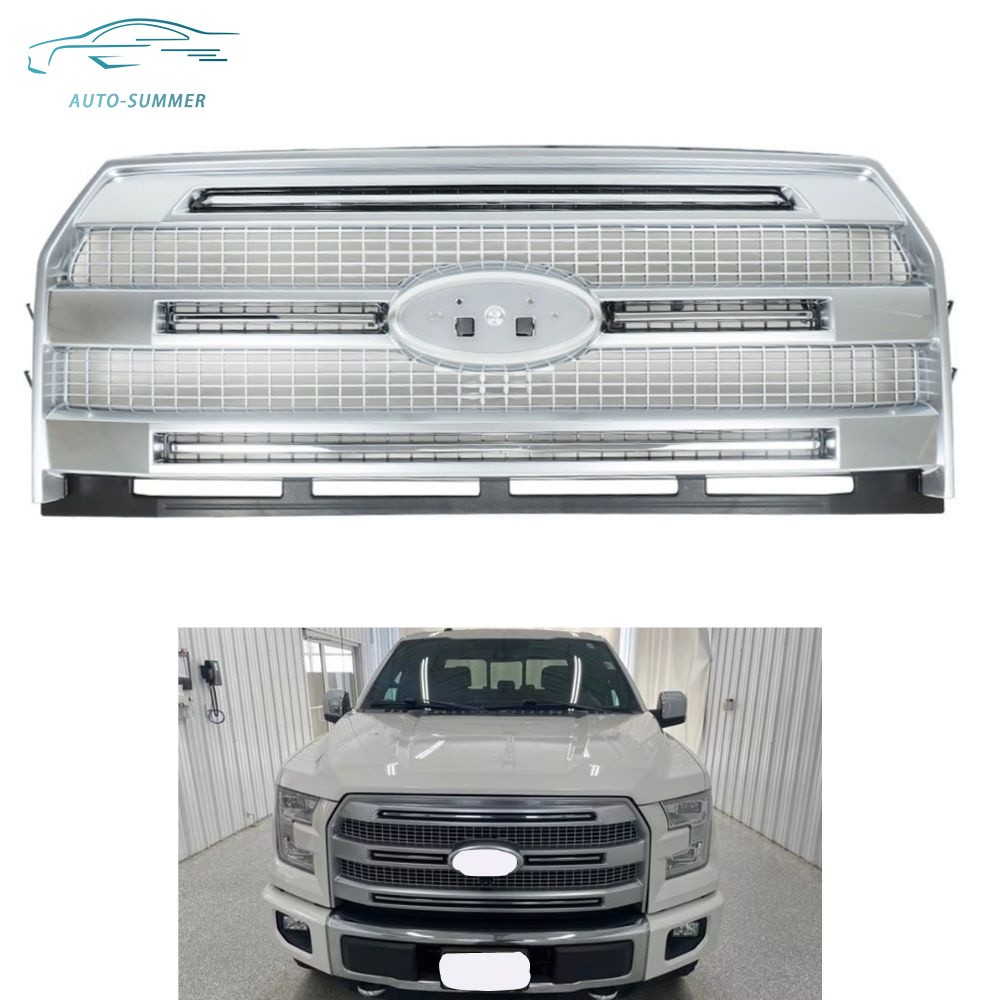 For Ford F-150 2015-2017 Front Upper Grille Painted Silver W/O Camera Grill