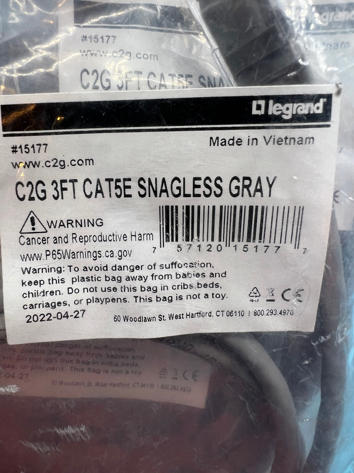LEGRAND C2G 15177 3FT CAT5e Snagless GRAY RJ45 UTP Network Ethernet LOT OF 10
