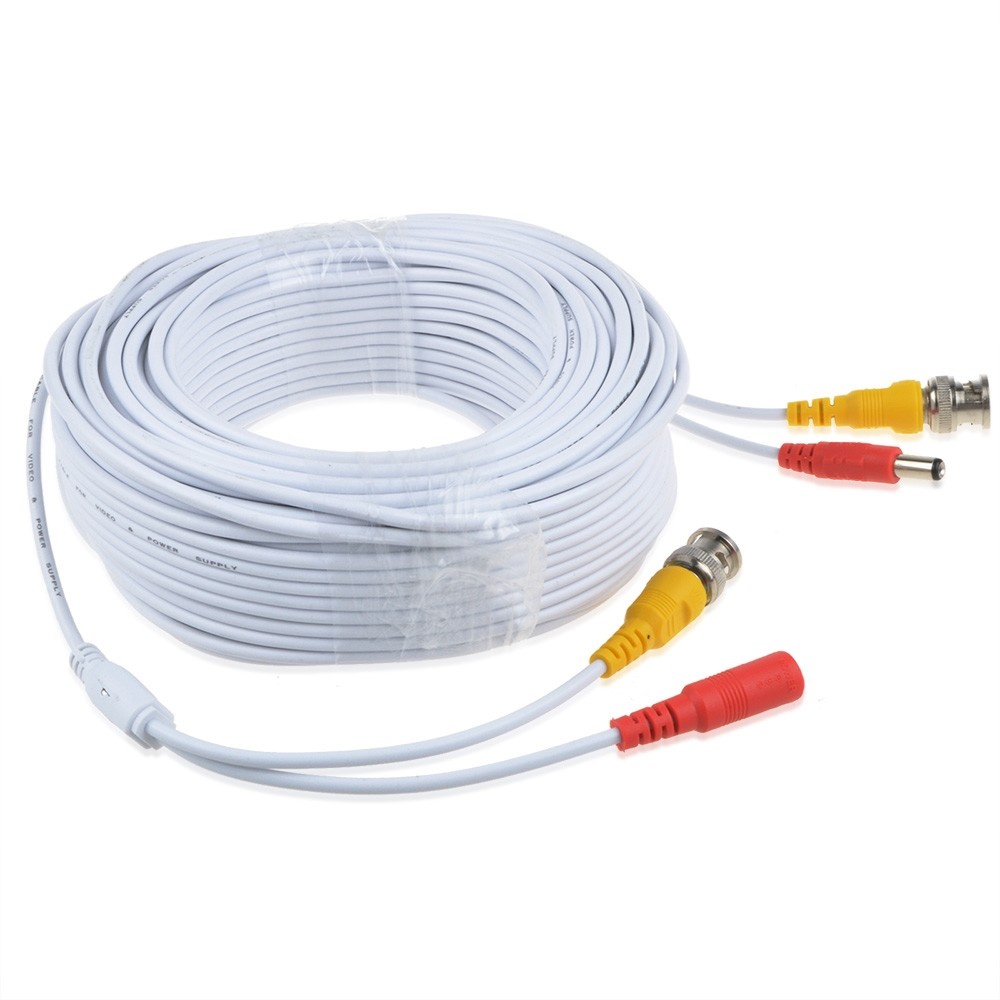 Pkpower 150ft White BNC Video Power Cord Cable for CCTV Security Camera System