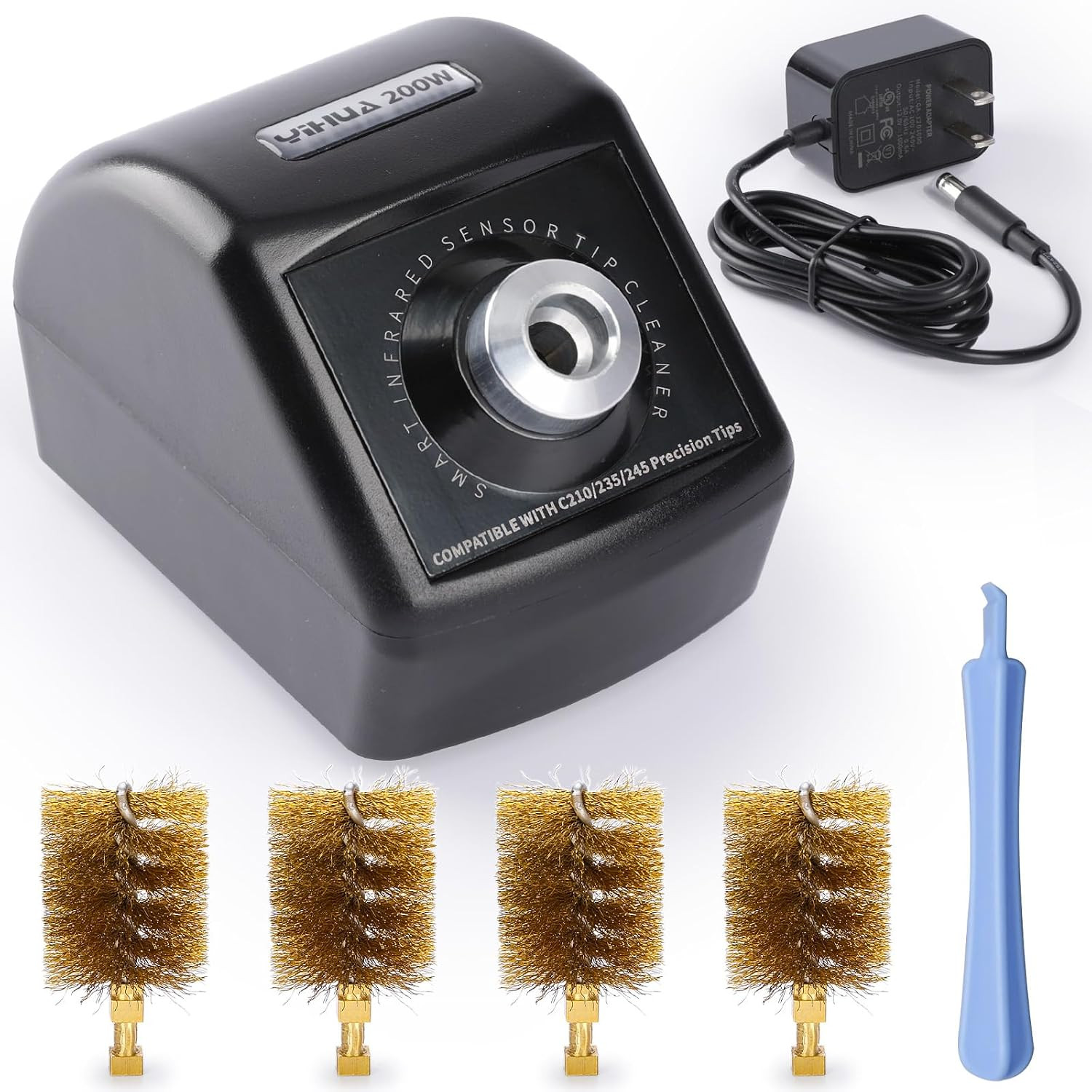 200W Motorized Soldering Tip Cleaner with Infra-Red Sensor, 6 Brass Wool Brushes