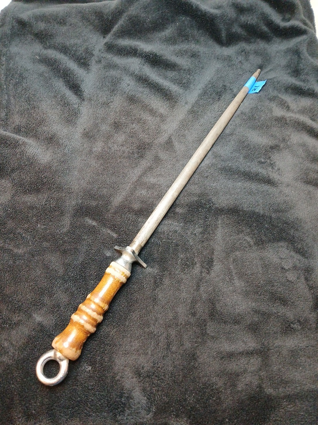 Vintage INTEDGE 14" STEEL Honing SHARPENING ROD 20" Overall WOOD Handle USA