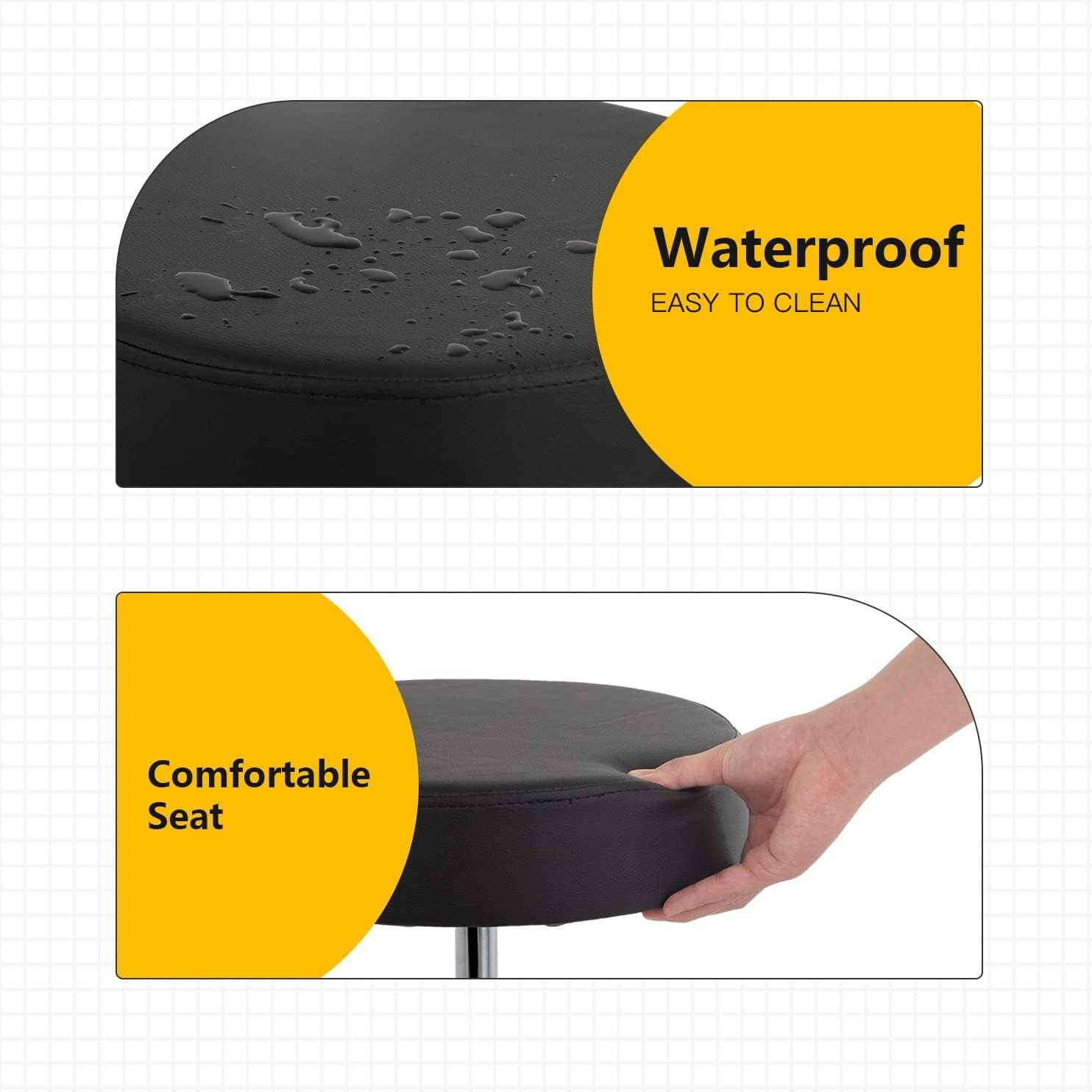 Round Rolling Stool with Adjustable Height and Wheels PU Cushion for Massage Spa