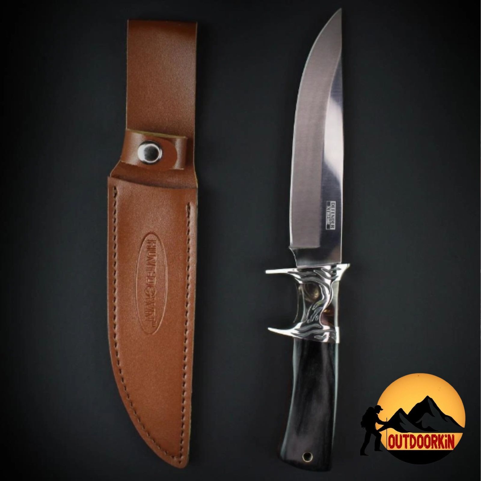 Black Wood Ornate Outdoor Sub Hilt Robust Camping 12" + Sheath