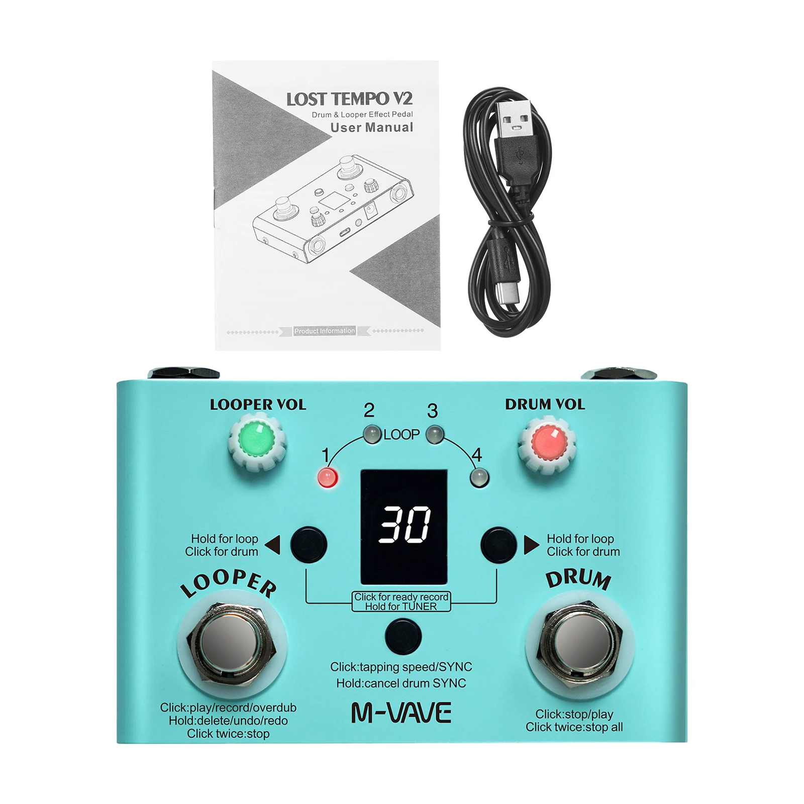 Guitar Effect Pedal Drum Looper Effector 30 Drums 11 Mins Looper Recoding Time