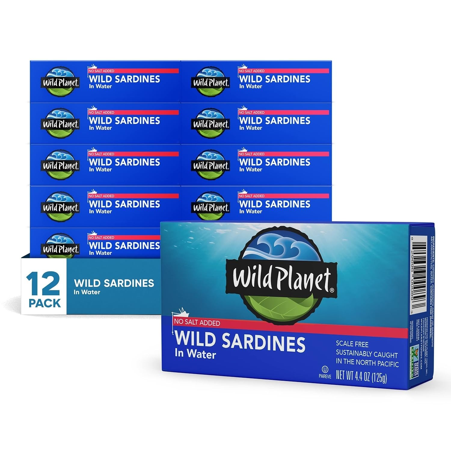 Sustainable Wild Sardines in Water - No Salt Added, 52.8 Ounces, Pack of 12