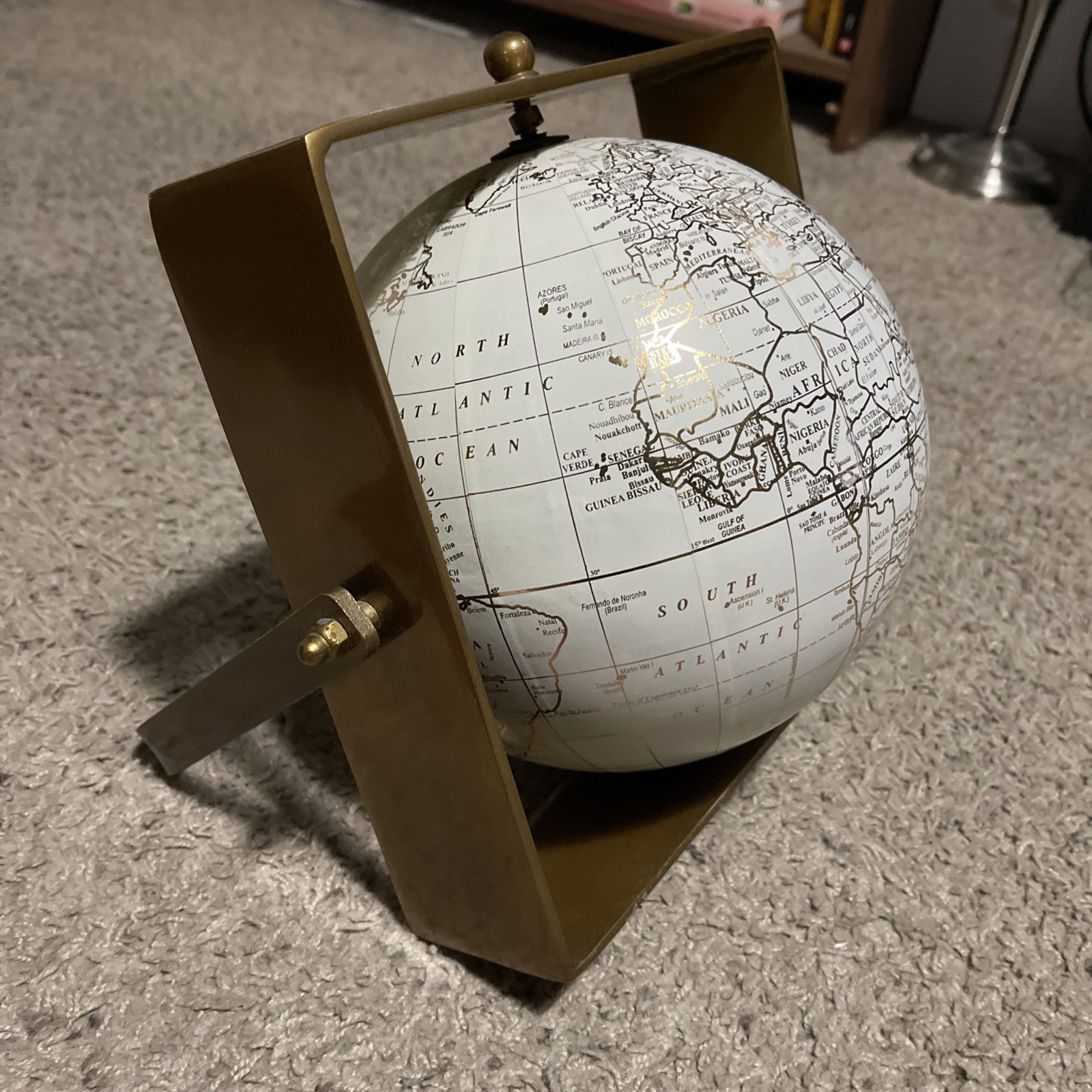 Desk World Globe/ Brass Bass/ Made In India / 9 1/2 Inches Tall / Nice!