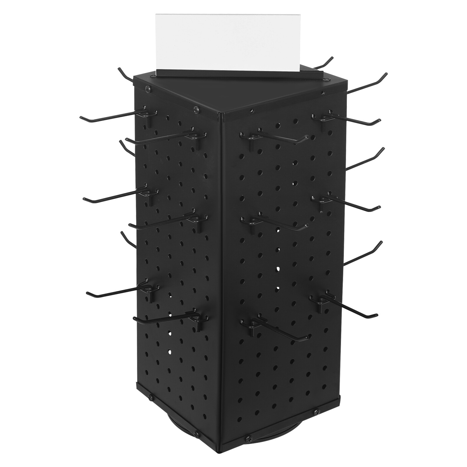 Rotating Pegboard Display Stand with 24 Hooks - 4-Sided Metal Spinning Peg Board