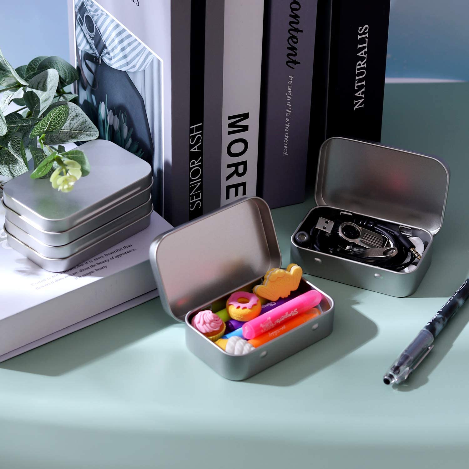 40pcs Metal Rectangular Empty Hinged Tin Box Containers Mini Portable Small Box