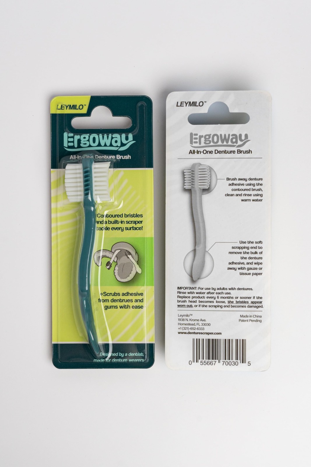 Denture Brush with Adhesive Remover (Teal)