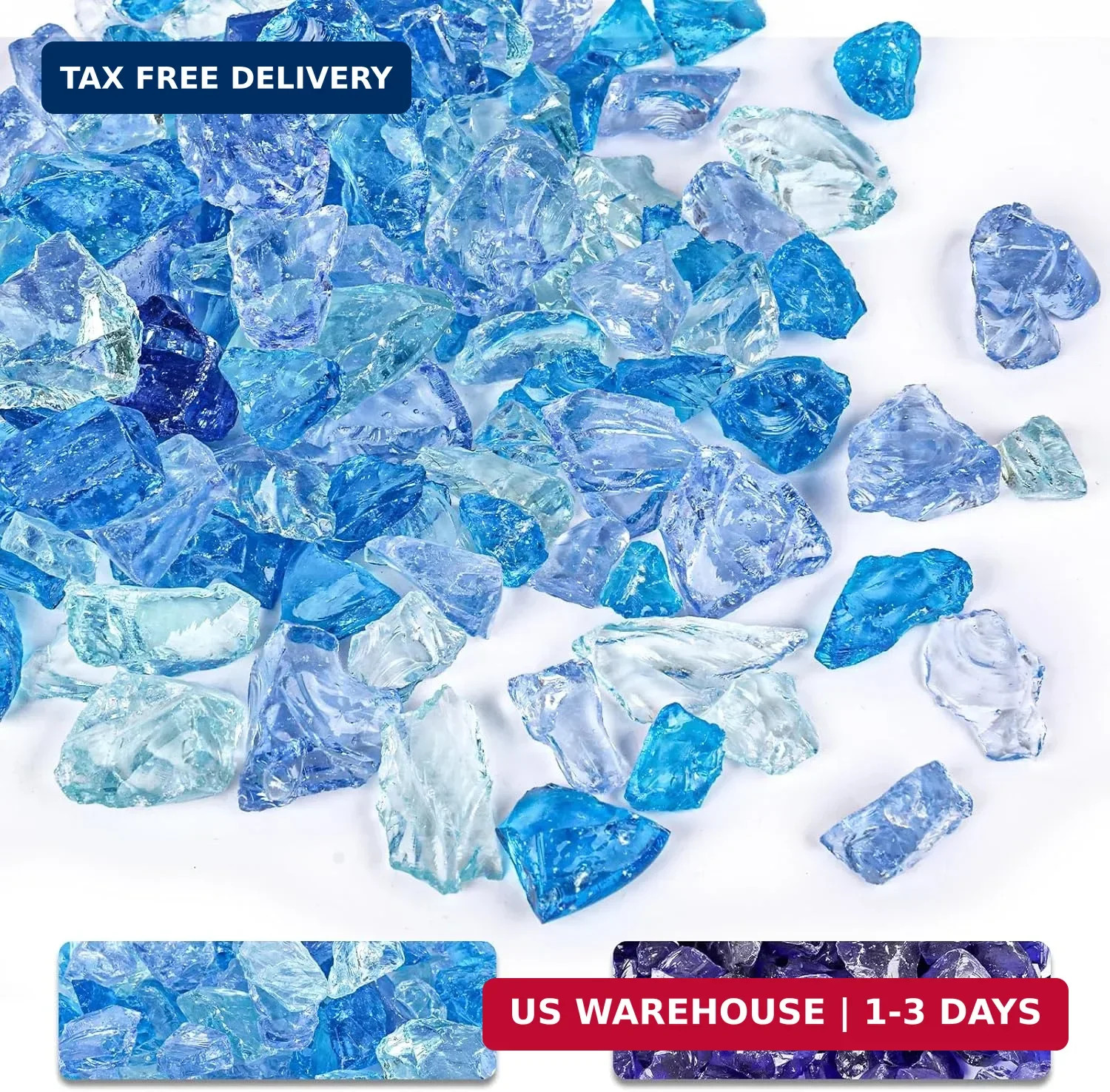 10LB Blue Fire Pit Glass, Crushed Fire Glass Rocks for Propane Decorati