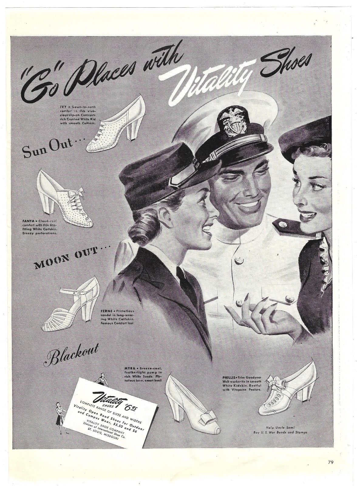 Vitality Shoes Ad WWII Vintage 1940s Military Wall Art Mid Century Decor 1943