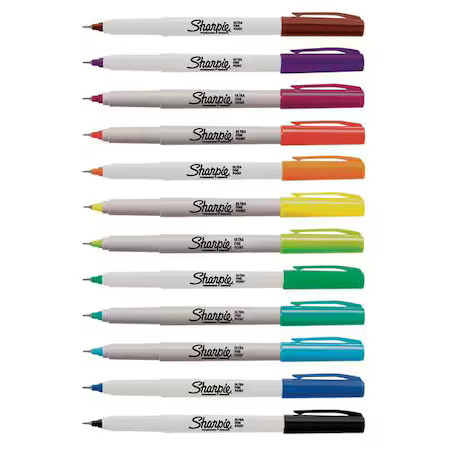 Sharpie 37175Pp Permanent Marker Set, Ultra Fine Tip, Capped, 12 Pk