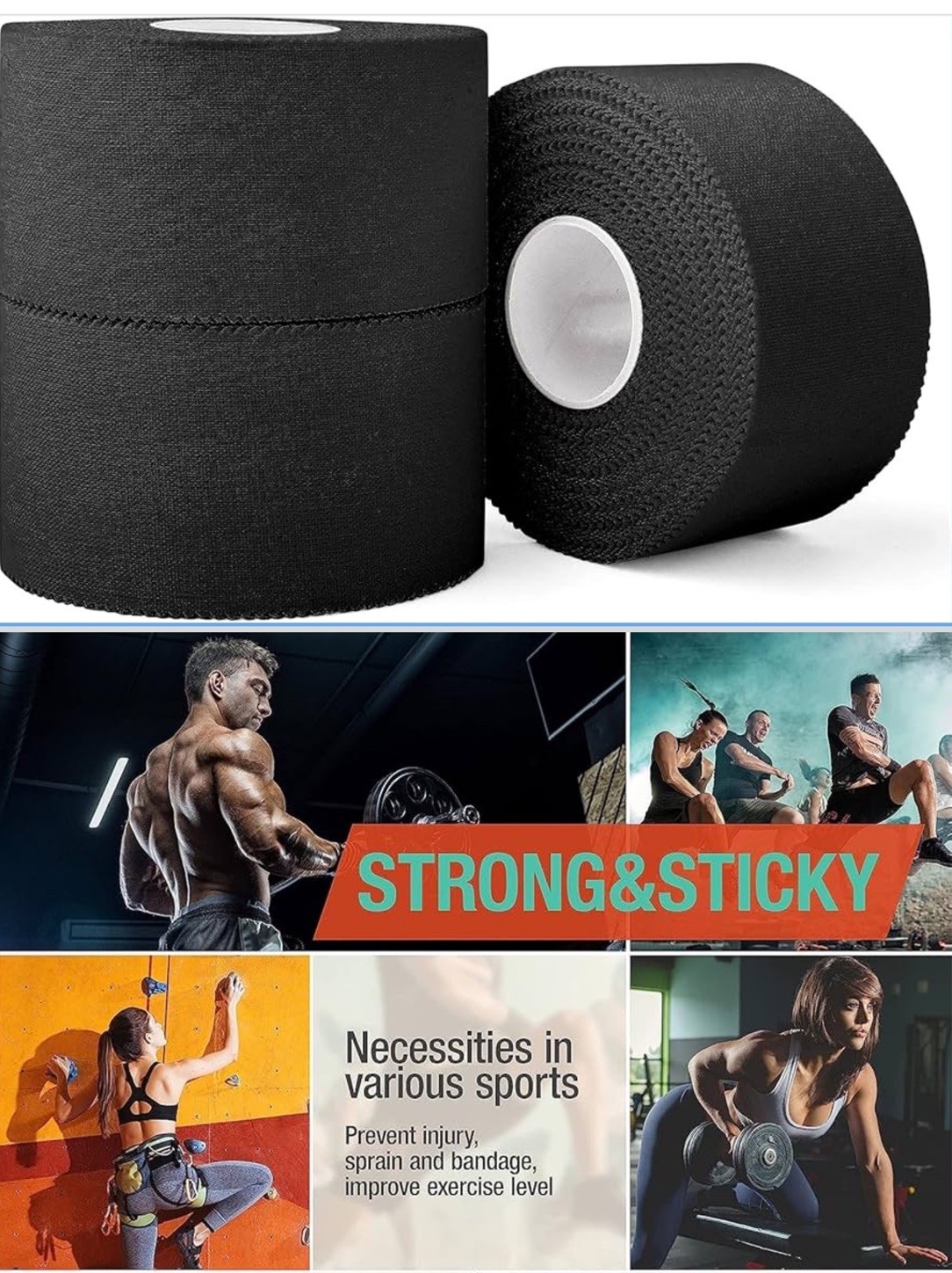 Pack Of 3 Black Sports Tapes, Very Strong, Easy To Tear, No Sticky Residue