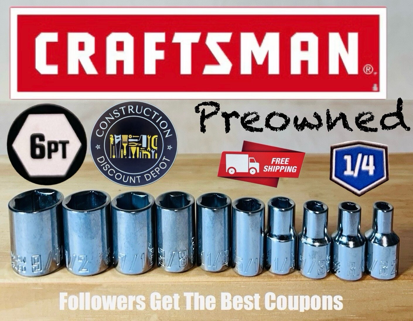 Used Craftsman 1/4" Drive 10 pc 6 Point SAE Socket Set