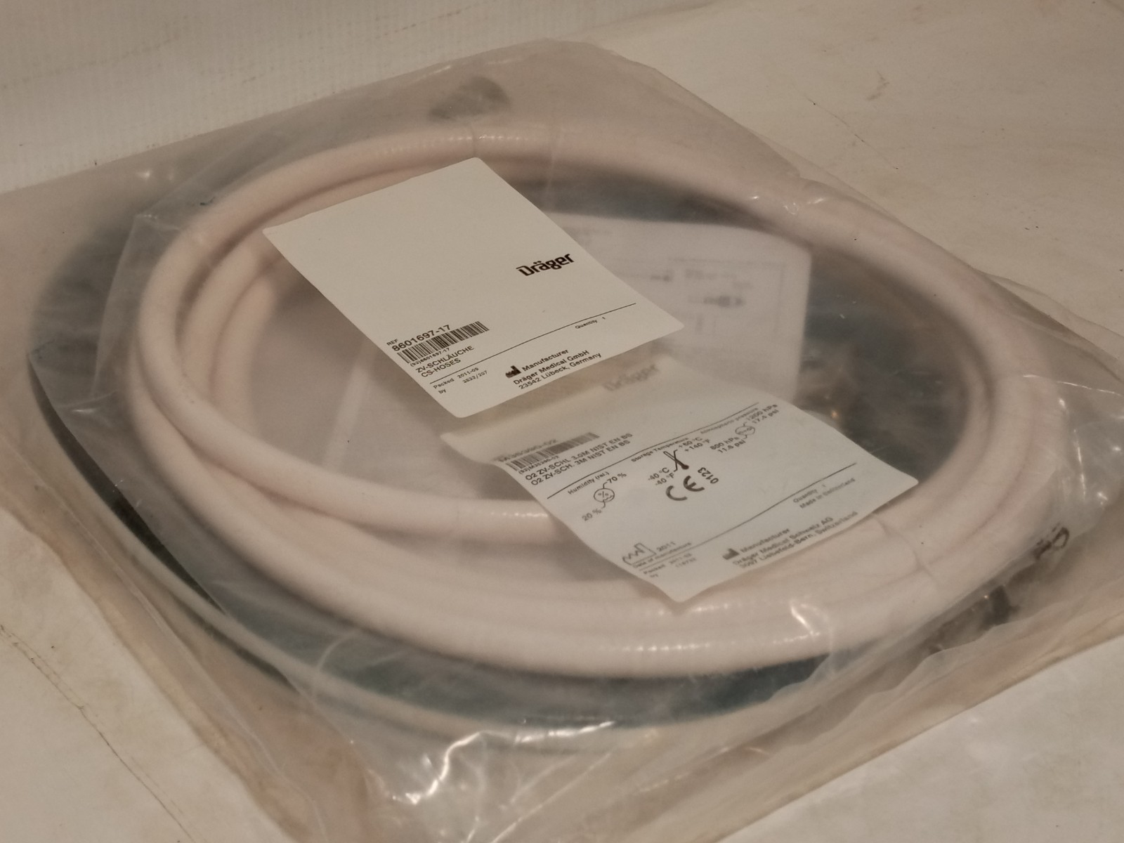 Dräger M35390-02 O2 Central Supply Hose, 8601697-17, Made in Switzerland, NOS
