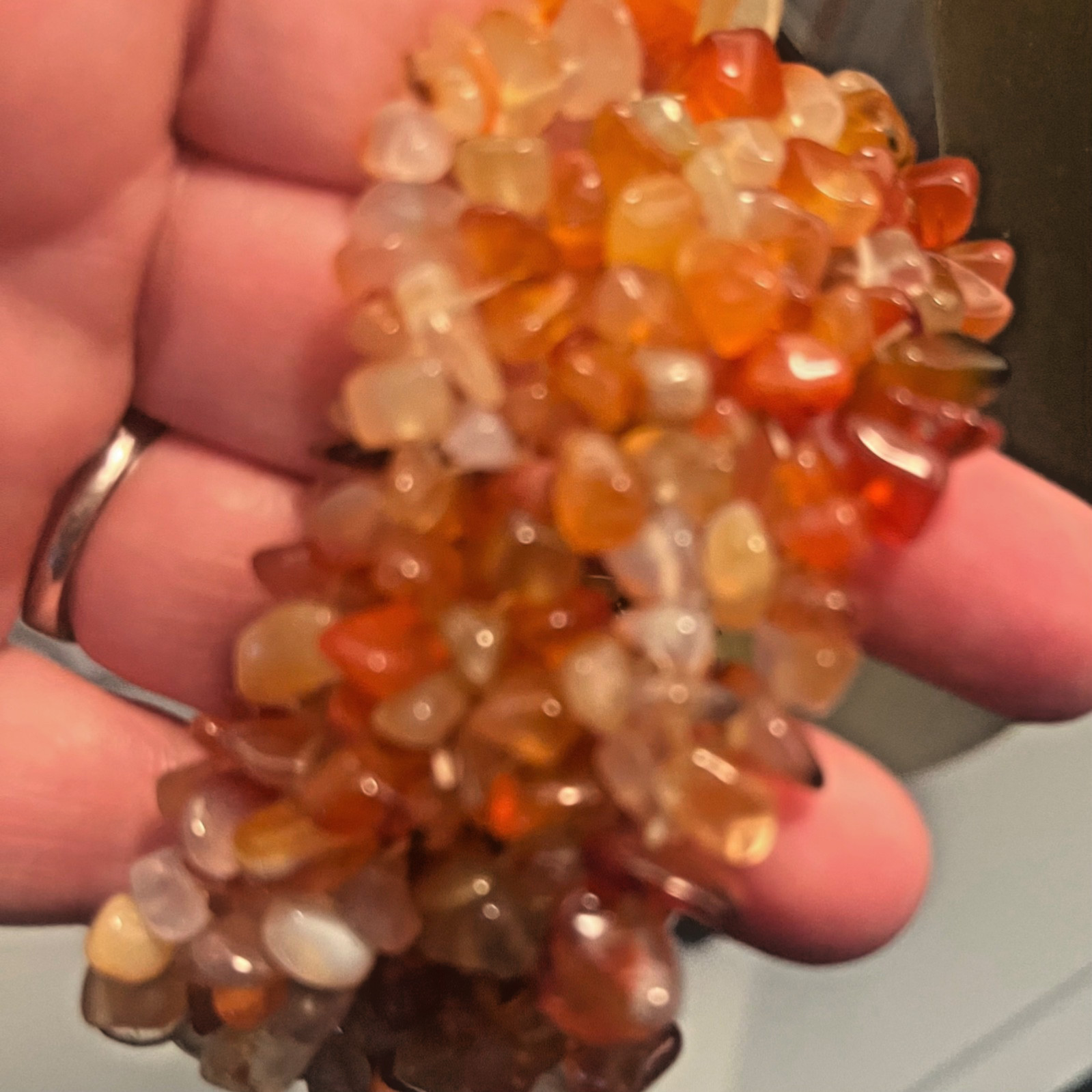 Carnelian Chips Tumbled Polished Stone Stretch Bracelet Orange Gemstone