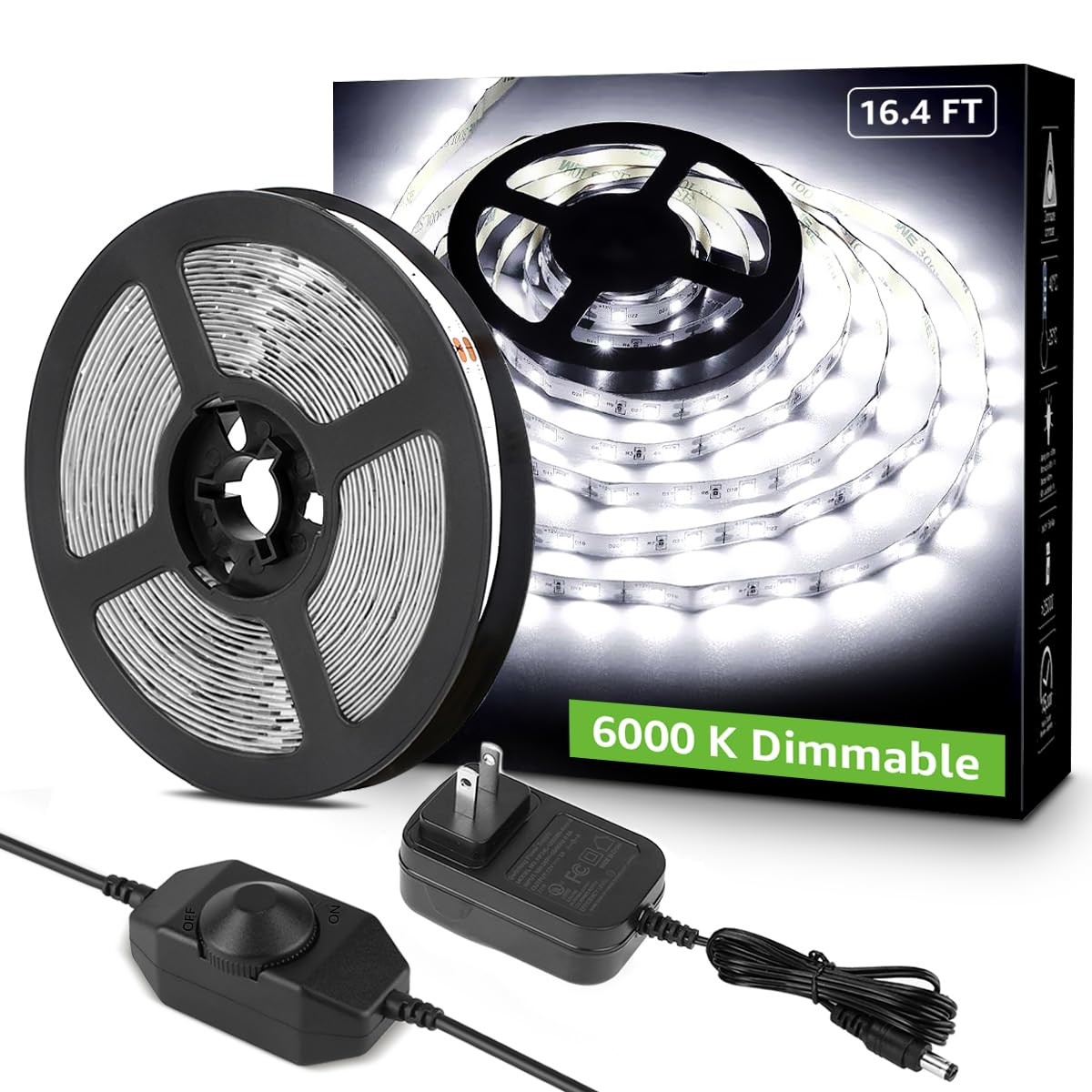Light White, 16.4ft Dimmable Vanity Lights, 6000K Super Bright Tape Lights, 3...