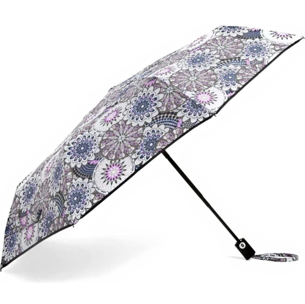 Vera Bradley Purple Mimosa Medallion Auto Open/Close Umbrella w/ Cover NWOT