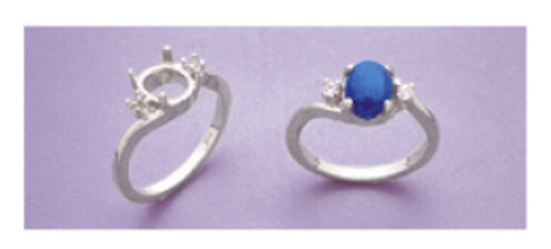 8x6mm Oval Cab Double Accented Sterling Silver Pre-Notched Ring Setting Size 5-8