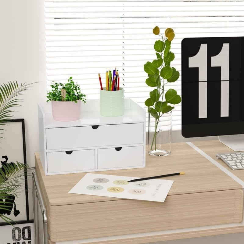 Bamboo Desk Organizer - Mini Bamboo Desk Drawer Tabletop Cosmetic Storage Org...