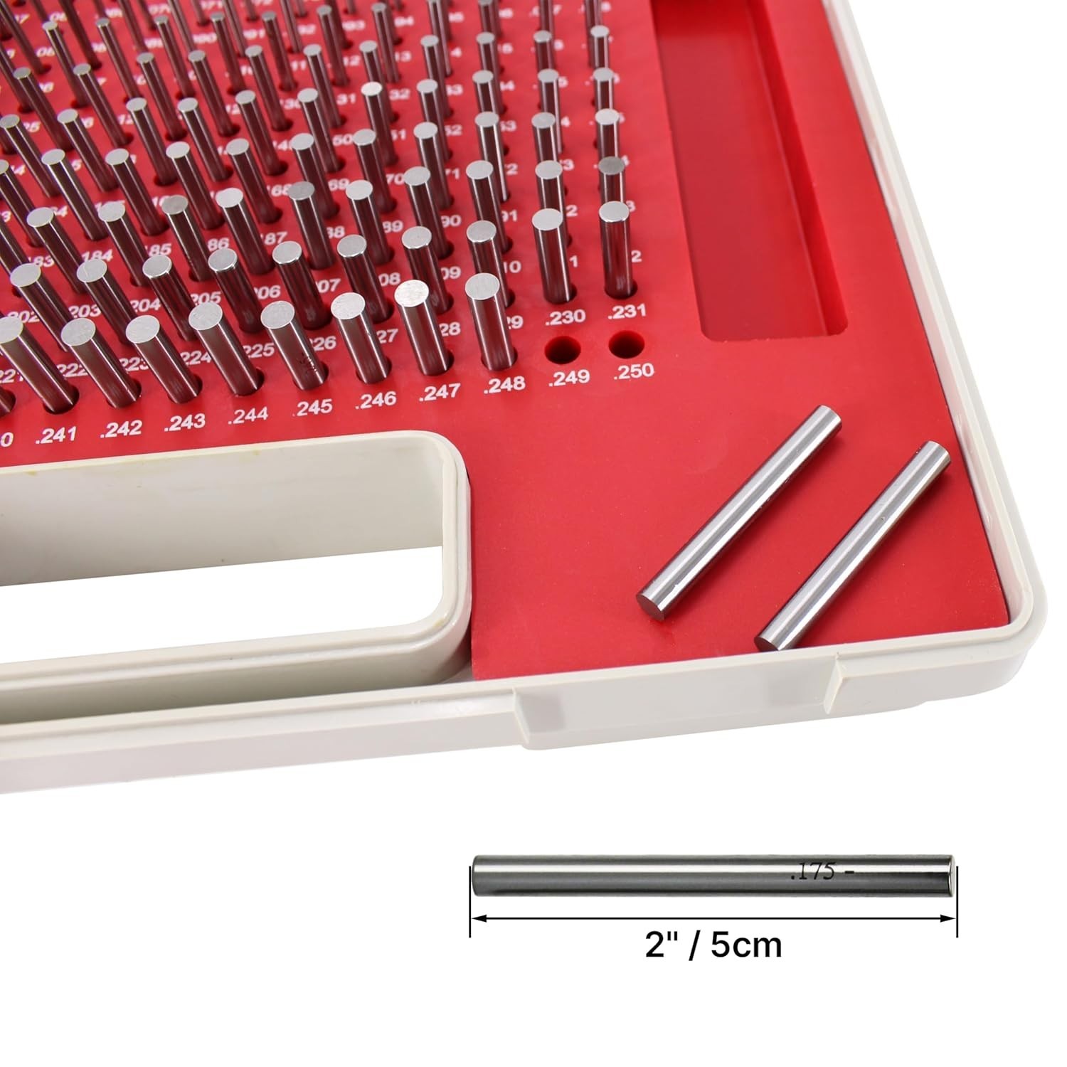 Steel Pin Gage Set Minus Heat Treated with Storage Case M1 190pcs 0.061"-0.250"