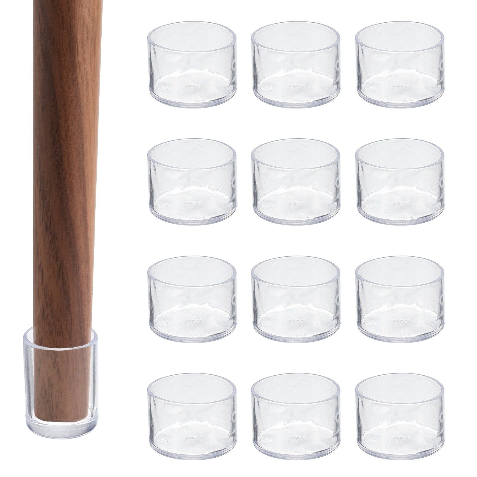 12 Pcs Chair Leg Protectors, 1 3/5 Inch Round PVC Chair Leg Caps, Clear