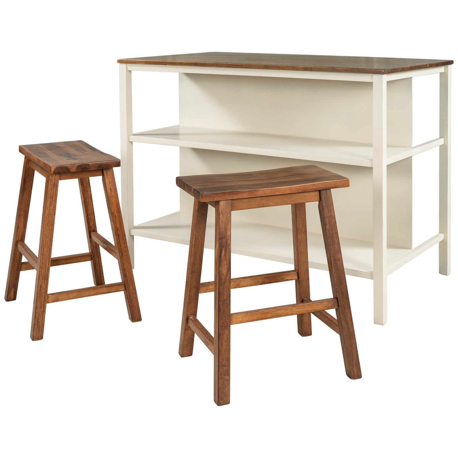 3-piece 45" Wood Rustic Stationary Kitchen Island Set 2 Seatings Dining Table