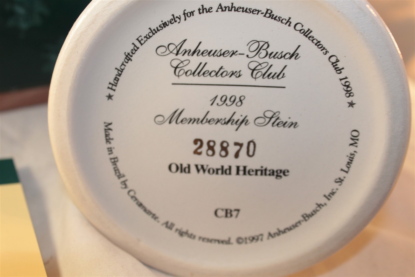 1998 ANHEUSER-BUSCH OLD WORLD HERITAGE STEIN 9"