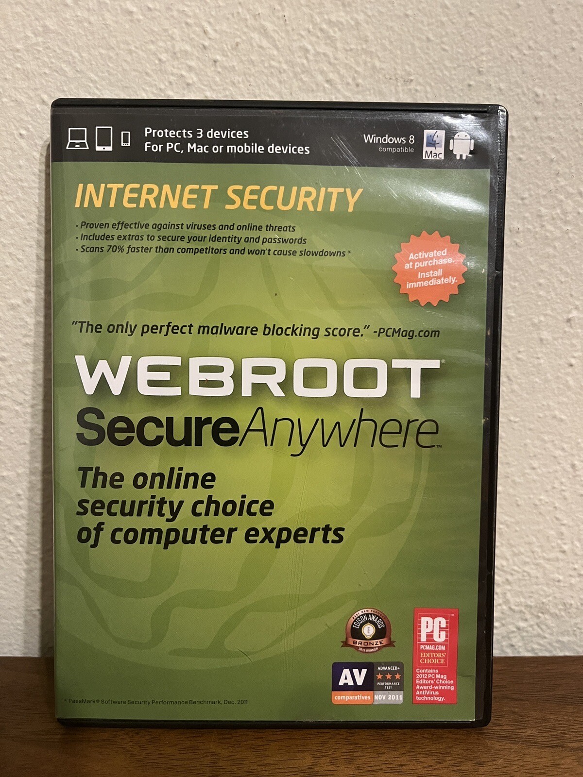 Webroot Secure Anywhere Internet Security PC, MAC or Mobile Devices Windows 8