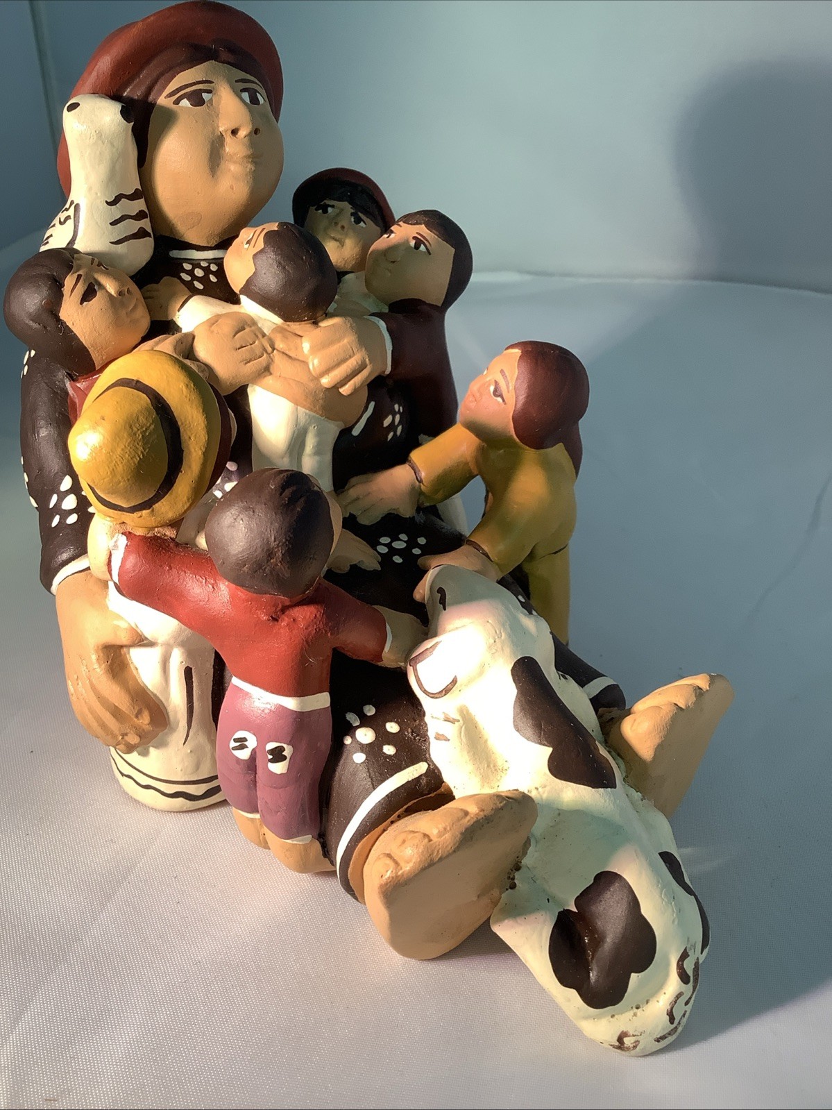 Peruvian Story Teller Figurine Woman Children Bird Dog Terracotta