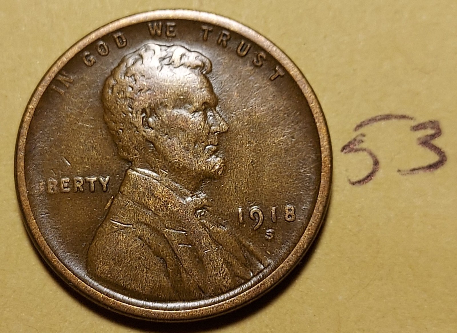 1918-S Lincoln Wheat Cent  FINE   #53