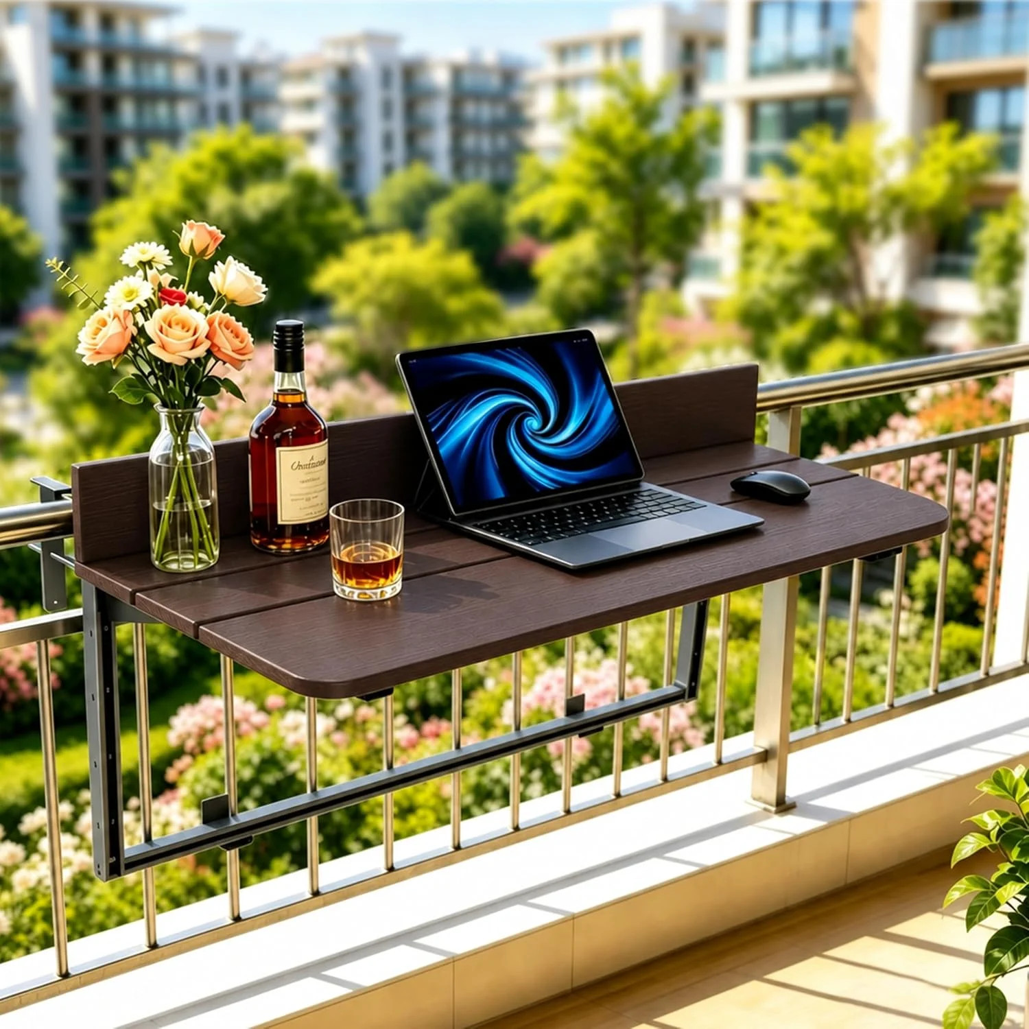 Foldable Balcony Bar Table for Railings, Folding Hanging Deck Rail Table for Sma
