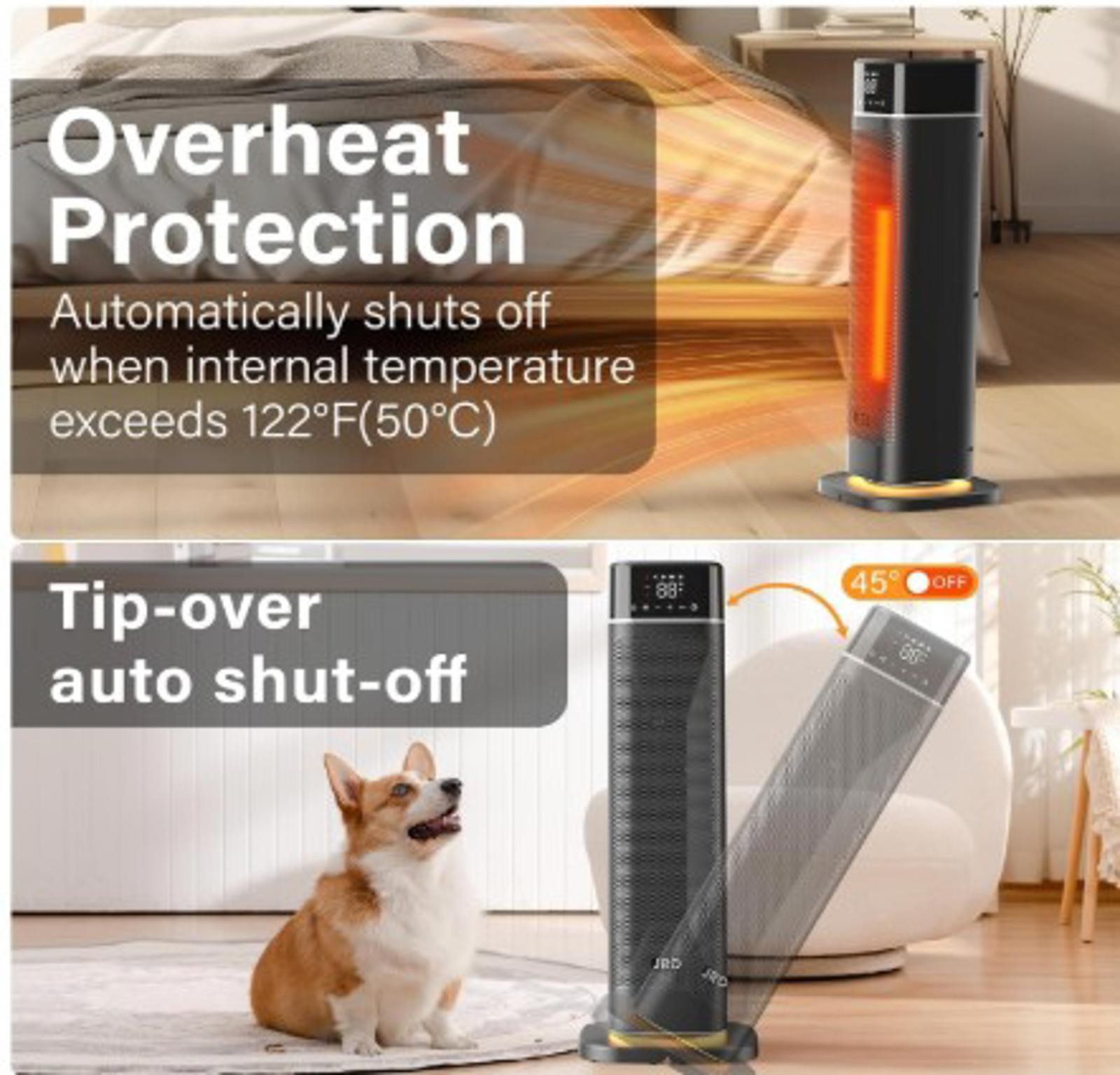 24" Tower Space Heater, 80° Oscillation, 1500W Ceramic, Remote