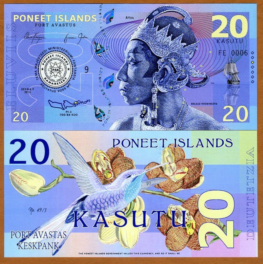 Poneet Islands, 20 Kasutu, 2015, Private issue, POLYMER, UNC