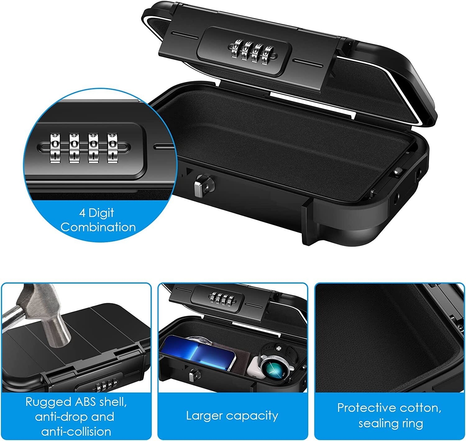 Portable Safe Box Combination Security Case Lockbox with Code Waterproof