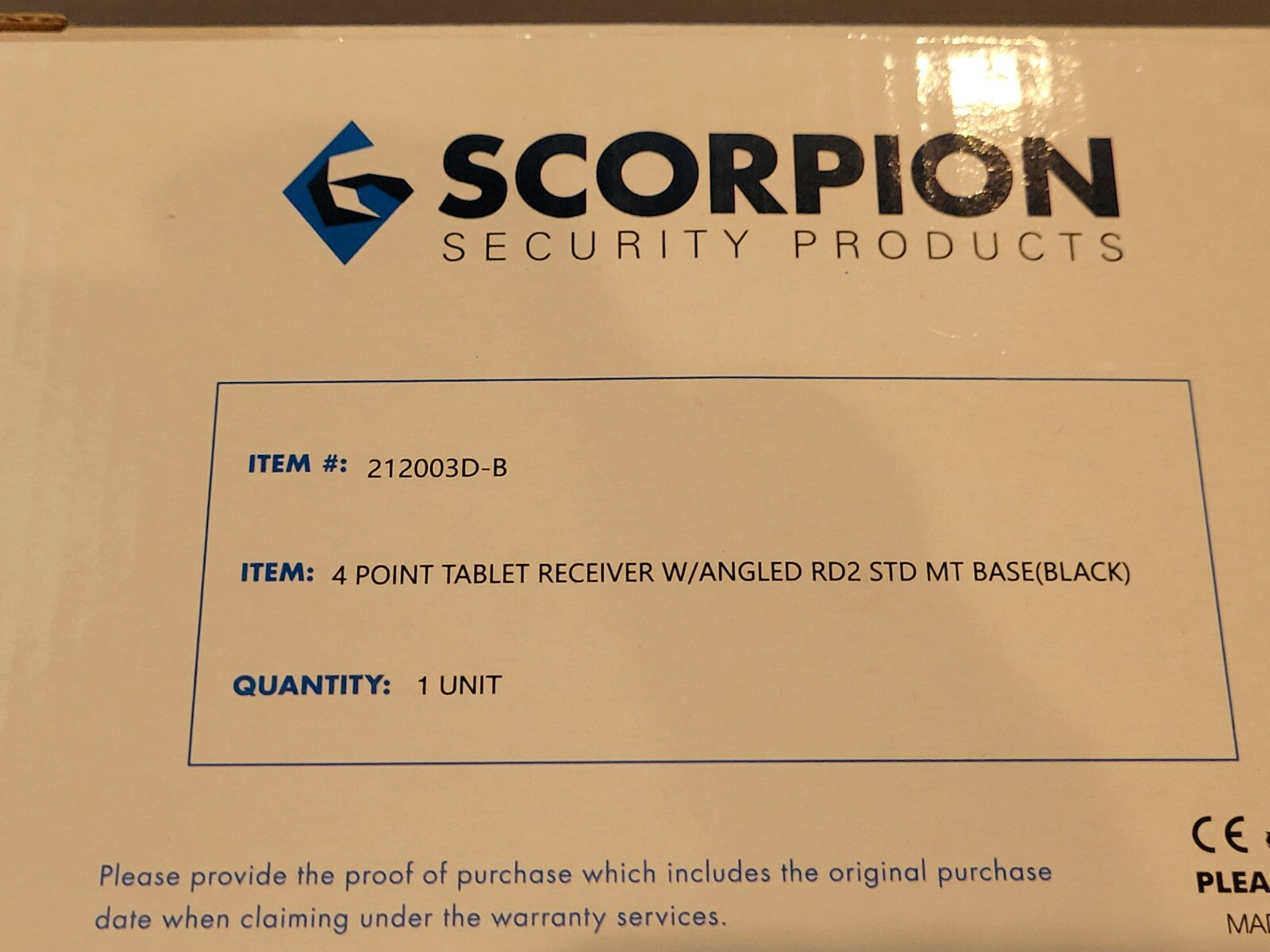 Scorpion Security Products Tablet Mount 212003D-B 4 Point Tablet Reciever W/Base