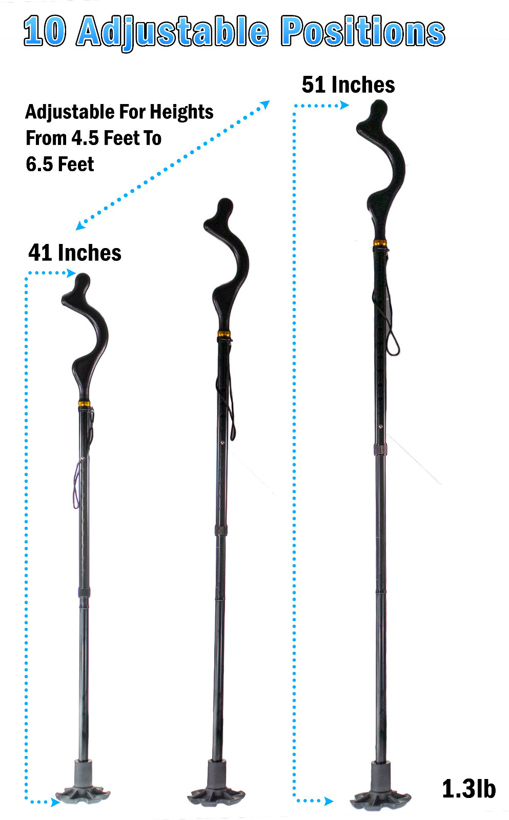 Posture Correction Walking Stick Cane - Self Standing Adjustable Height Foldable