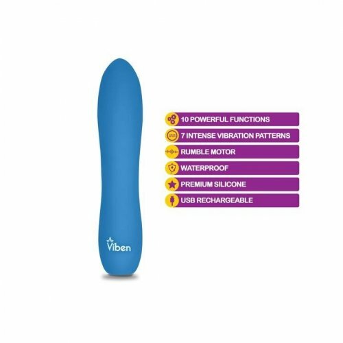 Viben Vivacious 10 Function Rumble Motor Rechargeable Bullet - Ocean Blue
