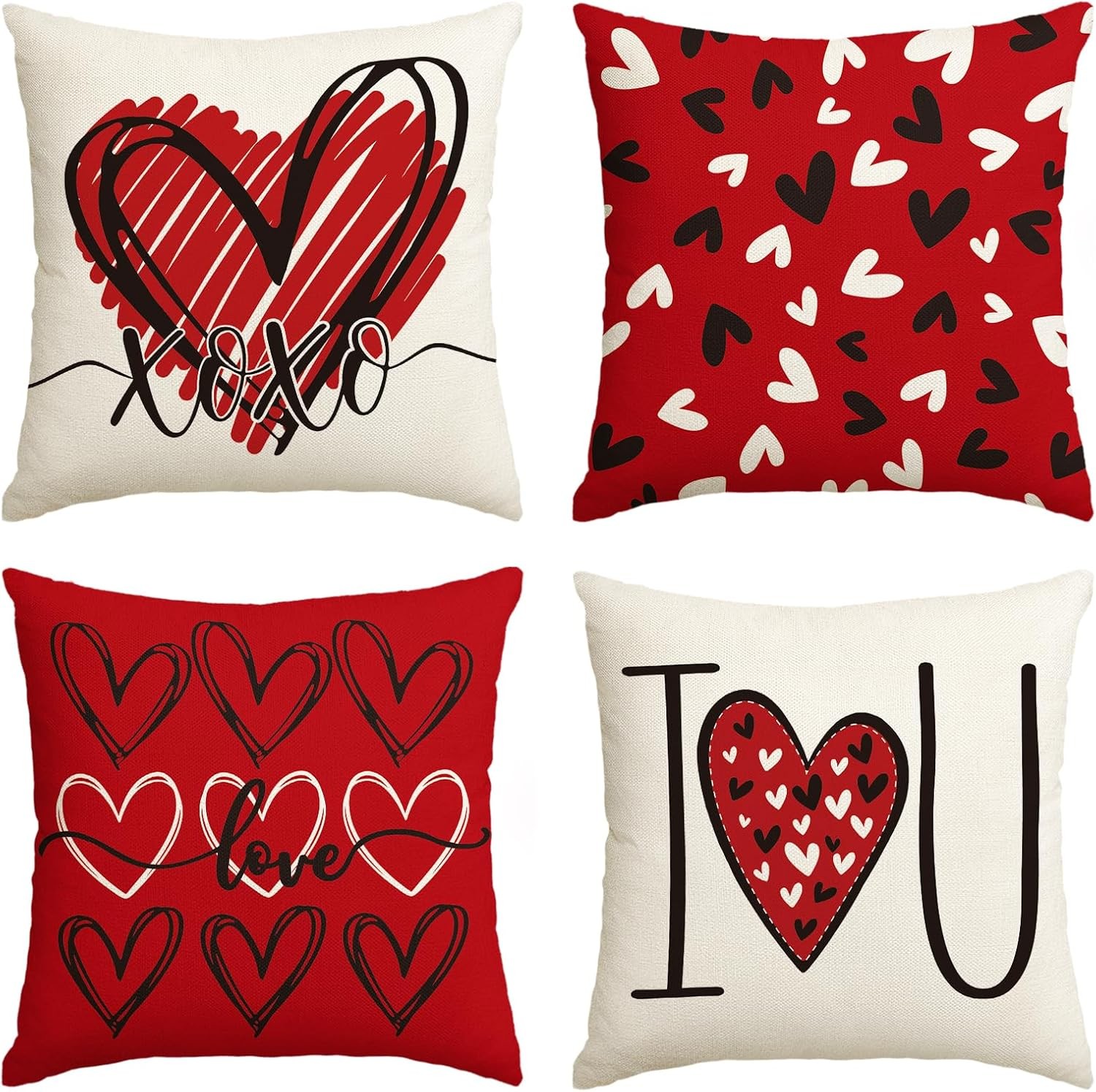 AVOIN colorlife I Love U XOXO Valentine Hearts Throw 18 x 18 (Pack of 4), Red