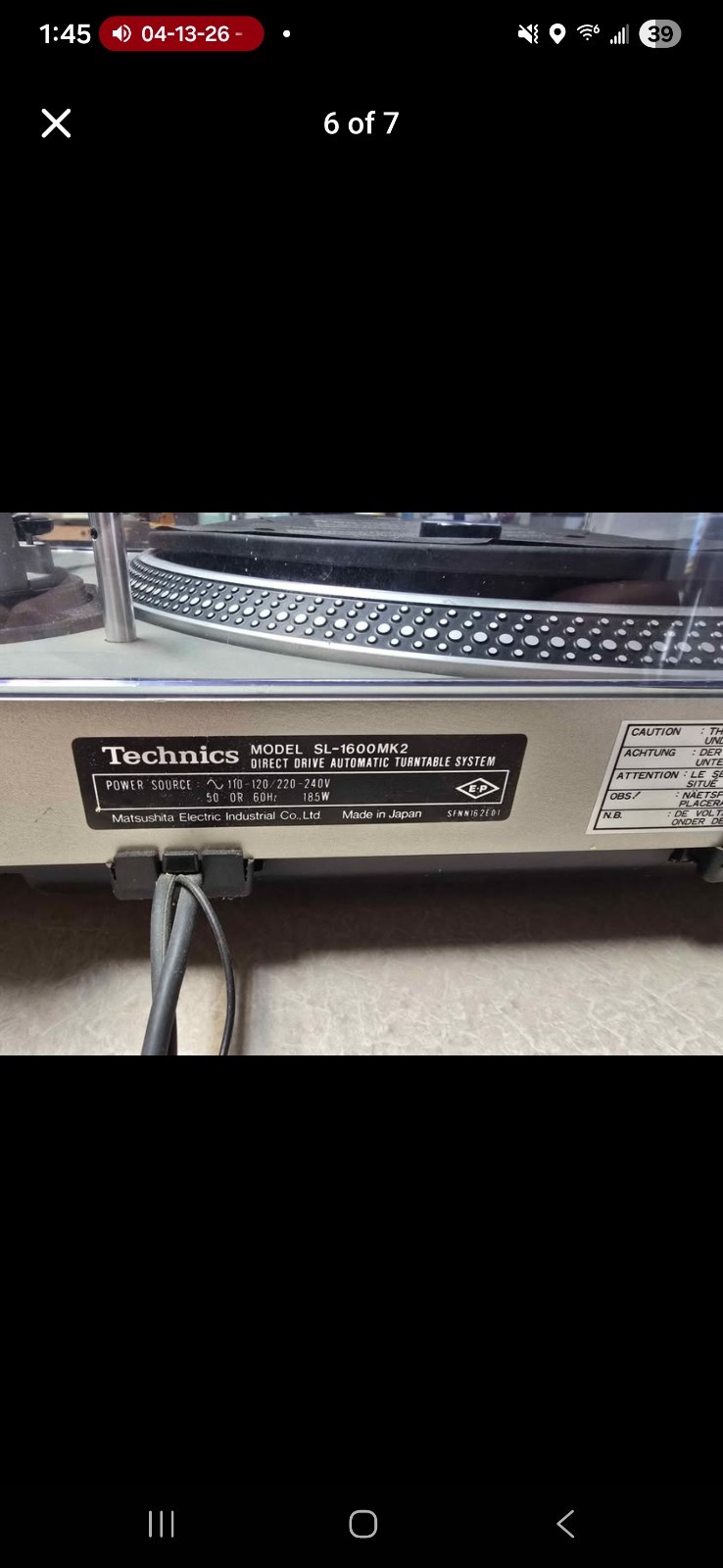Technics SL-1600MK2 Automatic Turntable READ